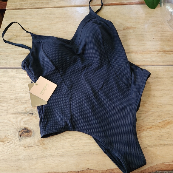 bond-eye Other - NWT Bond-Eye Black Delicate‎ One Piece Swimsuit Size US10 Low Back Thin Straps